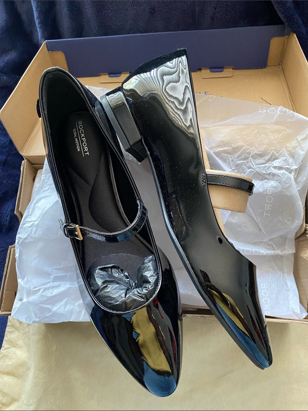 Rockport Black Patent Mary Jane Pointed Toe Flats